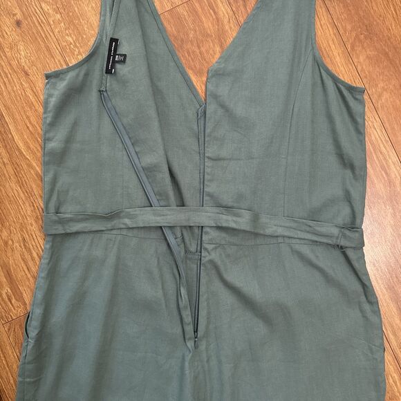 Universal Standard Jumpsuit Women 2XS 6-8 Green Linen V-Neck Belted Pockets Wide - Picture 9 of 16